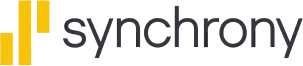 Synchrony logo with three yellow vertical bars on the left and the word synchrony in lowercase black letters on the right.